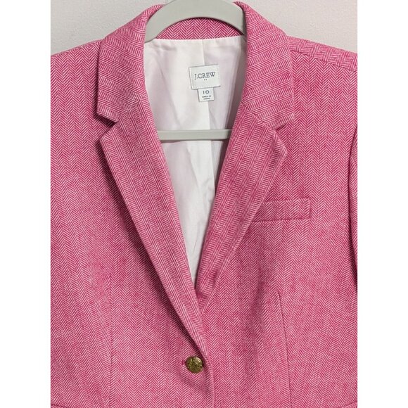 J. Crew Pink Herringbone Tweed Wool Blend Blazer Size 10 Career Crest Preppy - Picture 2 of 10